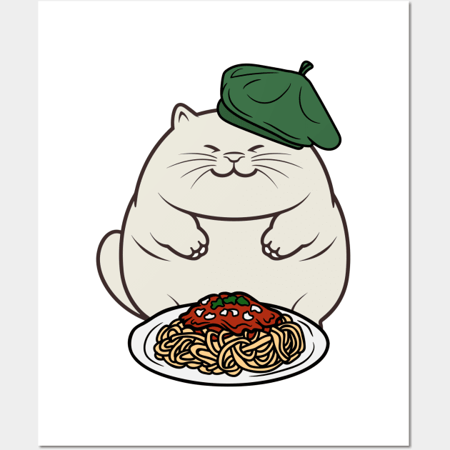 Cute Fat cat is eating spaghetti Wall Art by Pet Station